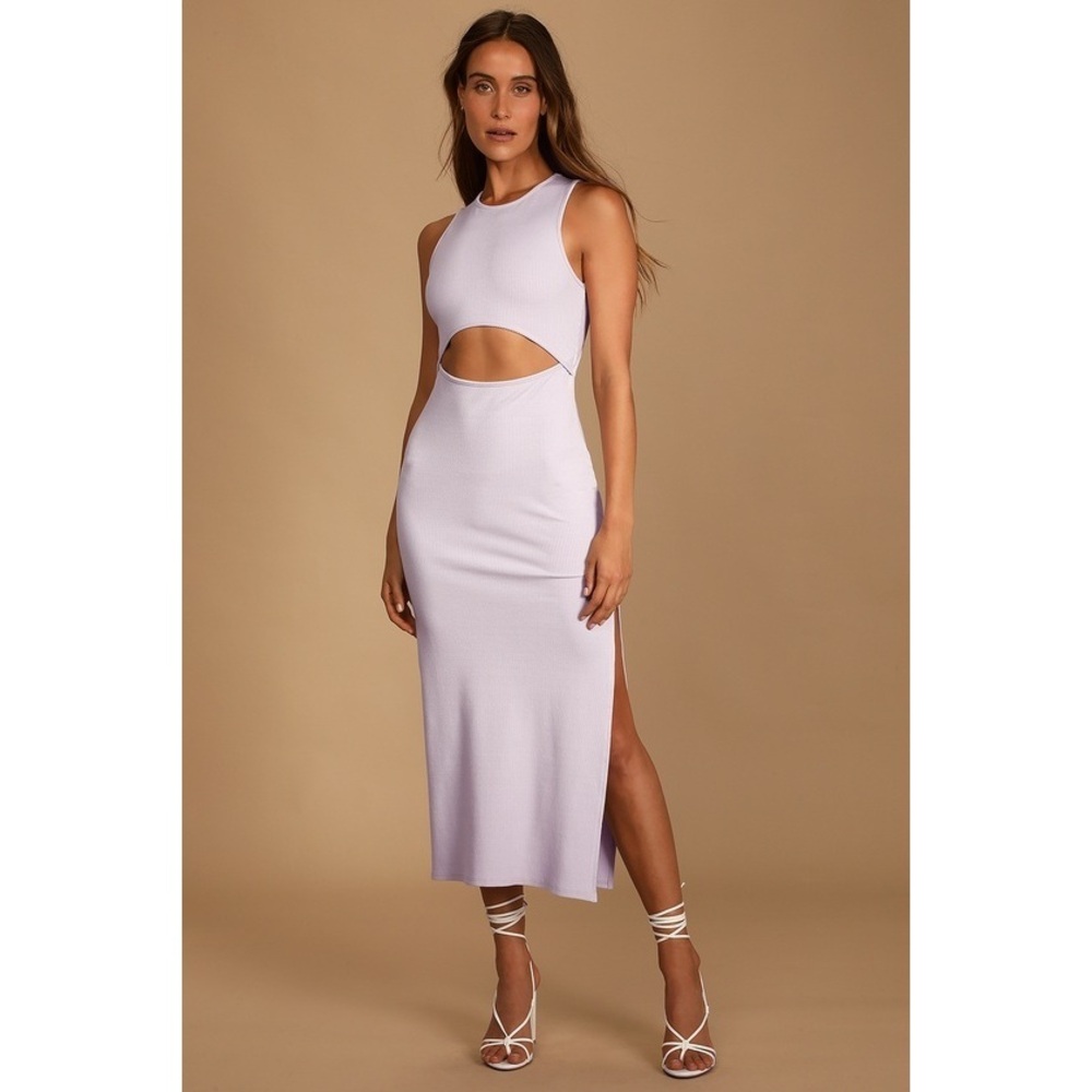 Lulus Cut To The Feeling Lavender Ribbed Cutout Bodycon Midi Dress Purple